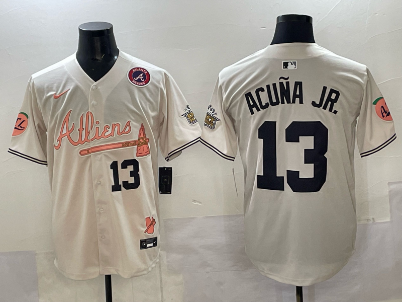 Men Atlanta Braves 13 Acuna jr cream Nike 2025 MLB Jersey 005